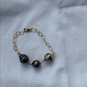 Tahitian Pearls With 14k Gold Filled Chain Bracelet